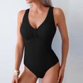 thumbnail image 1 of Sakmal Ribbed Swimsuits One Piece Tummy Control Black Bathing Suits V Neck Swimsuits, 1 of 6
