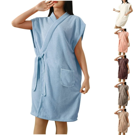 Sakmal Robes for Women Coral Fleece Fluffy Knee Length Bathrobe for Women House Brown Women's Robe