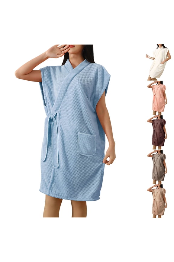 Robes for Women Coral Fleece Fluffy Knee Length Bathrobe for Women House Brown Women's Robe