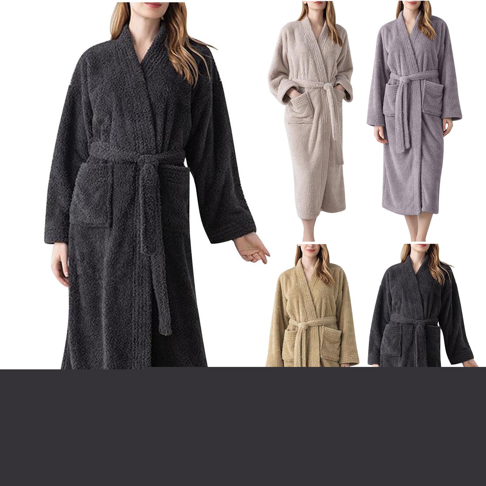 Sakmal Robes for Women Kimono Fleece Plush Long Bathrobe for Women Winter Beige Women Robe with Pockets