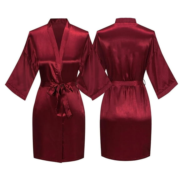 Sakmal Robes for Women Lightweight Knee Length Satin Bathrobe for Women House Red Women's Robe L