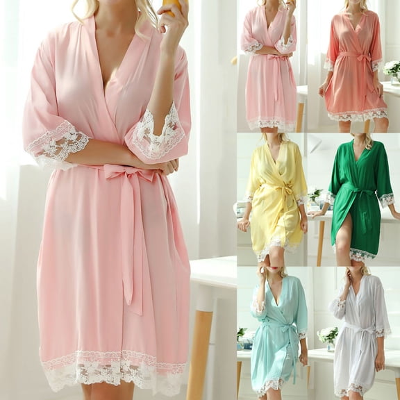Sakmal Robes for Women Long Cotton Kimono Sleepwear for Women Green House Women Robe L