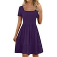 thumbnail image 1 of Sakmal Ruffle Womens Summer Dresses Mini Petite T Shirt Purple Dress Short Sleeve A Line Dresses, 1 of 6