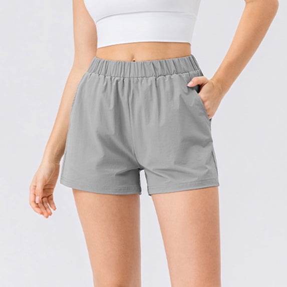 Sakmal Running Women Shorts Gym Quick Dry Spandex Gray Mid Rise Stretchy 5" Athletic Shorts with Pockets