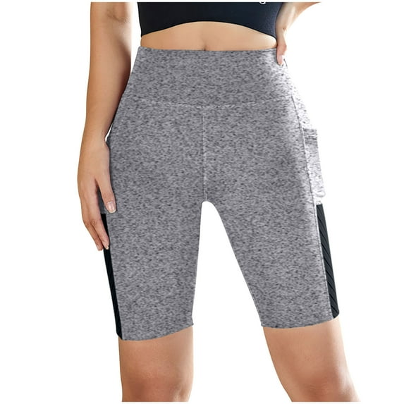 Sakmal Running Women Shorts Workout Gray Gym Biker 6" Spandex High Waisted Athletic Shorts with Pockets