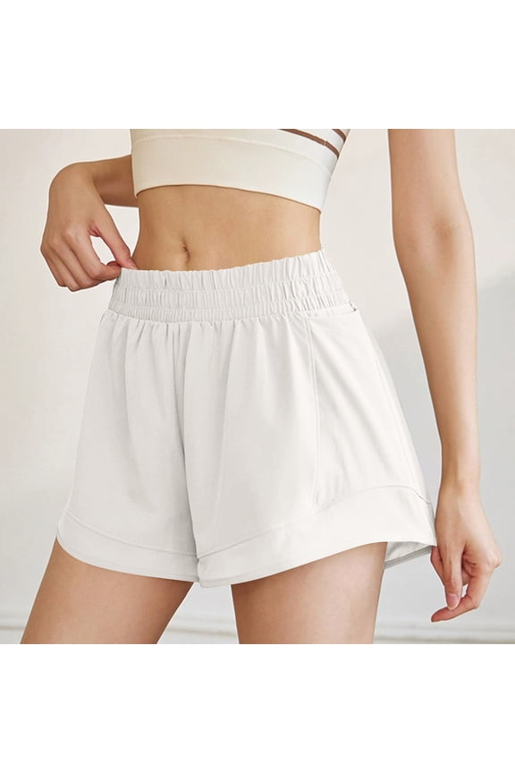 Running Womens Shorts White Workout Quick Dry Gym Mid Rise 5" Athletic Shorts with Pockets