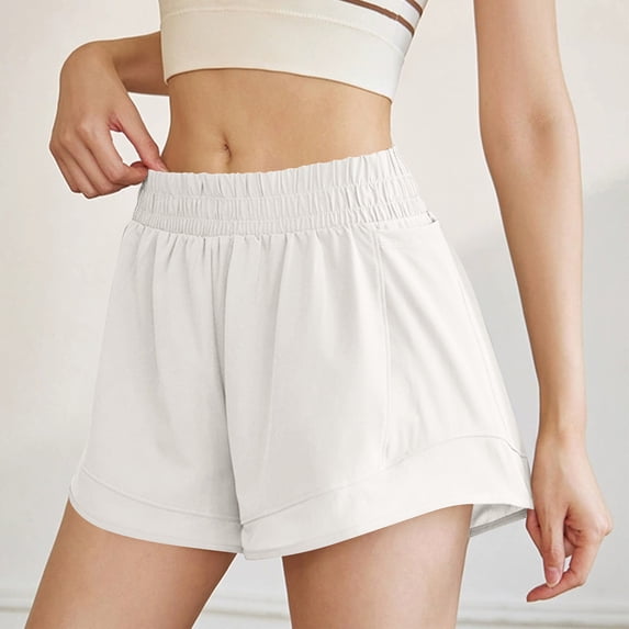 Sakmal Running Womens Shorts White Workout Quick Dry Gym Mid Rise 5" Athletic Shorts with Pockets