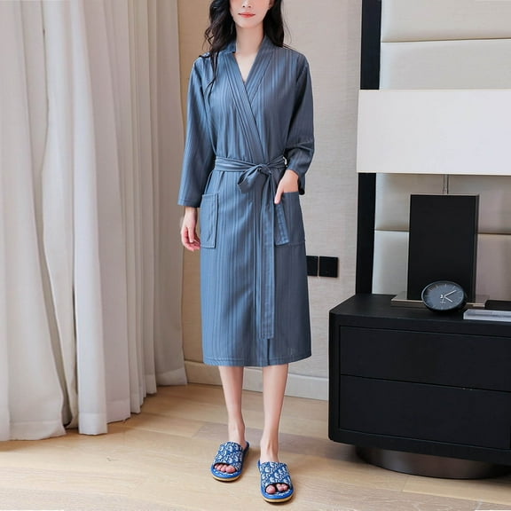 Sakmal Satin Robes for Women Long Plus Size Lightweight Sleepwear for Women Gray House Women's Robe M