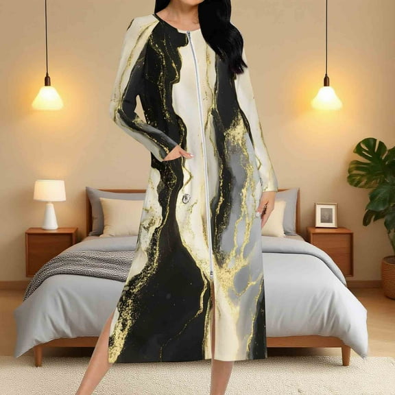 Sakmal Satin Robes for Women Long Zip Front Kimono Sleepwear for Women Cute Women's Robe with Pockets