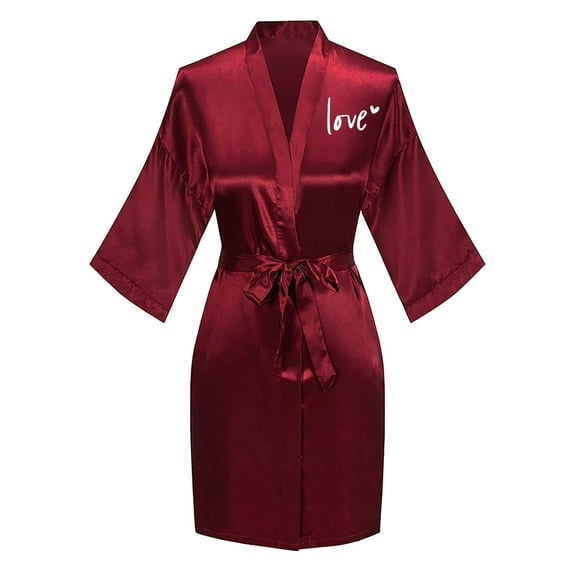 Sakmal Satin Women Robes Long Length Plus Size Sleepwear for Women Soft Red Ladies Robe M