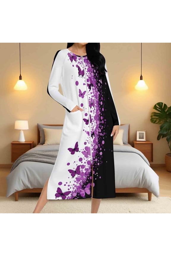 Satin Womens Robes Zip Front Plus Size Long Length Loungewear for Women House Ladies Robe with Pockets