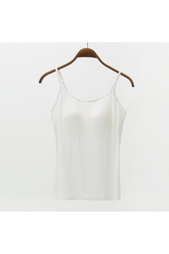Scoop Neck Tank Tops for Women Plus Size White Spaghetti Straps with Built In Bra Support Solid Summer Casual Tank Tops