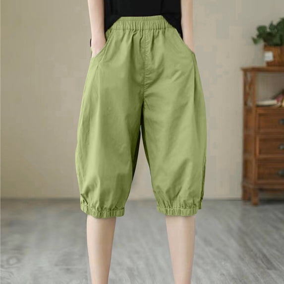 Sakmal Scrub Pants Womens Pants Green Cropped Solid Pleated with Pockets Plus Size Pants