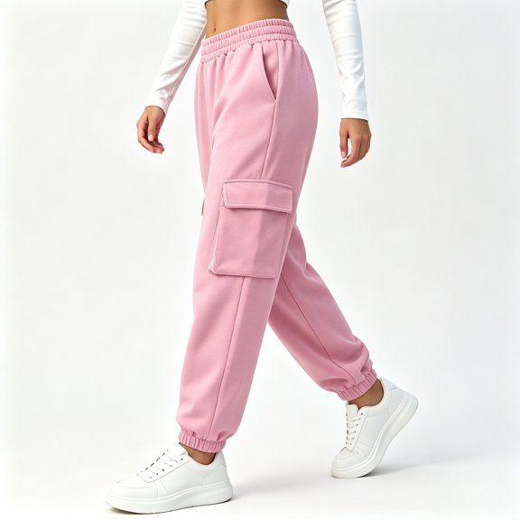 Sakmal Scrub Pants for Women Mid Waist Fleece Swaeatpants Elastic Elastic Bottom Cargo Relaxed Fit long pants Pink,S
