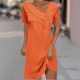 thumbnail image 1 of Sakmal Semi Formal Shirt Dresses for Women Orange Graduation Mini Dress V Neck Short Sleeve Dresses, 1 of 5