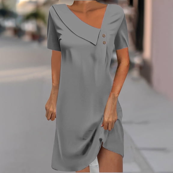 Sakmal Semi Formal Summer Dresses Graduation Mini Shirt Dress Short Sleeve Solid V Neck Dresses
