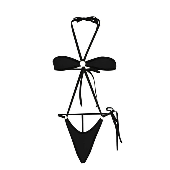 Sakmal Sexy Swimsuits for Women One Piece Triangle Tummy Control Black Swimsuit Solid Halter Swimwear