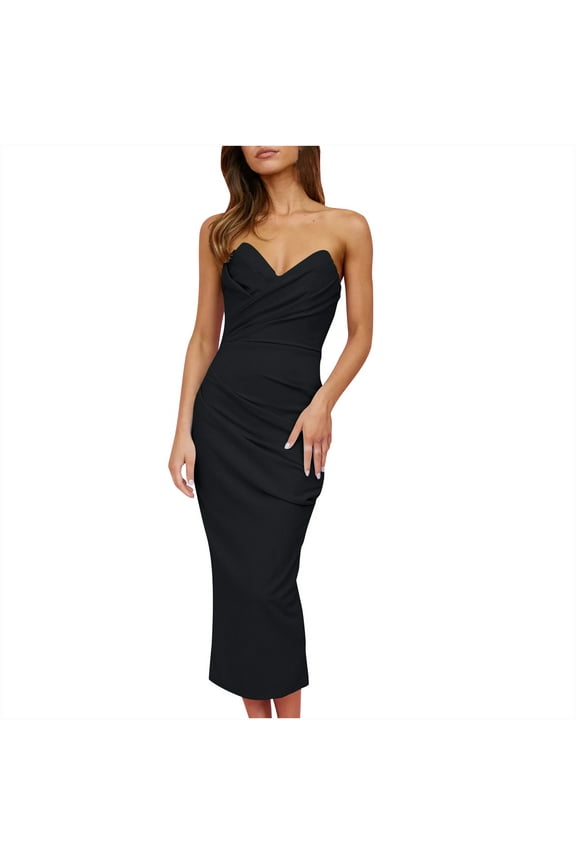 Sexy Womens Spring Dresses Black Elegant Cocktail Long Dress Sleeveless Bodycon Dresses