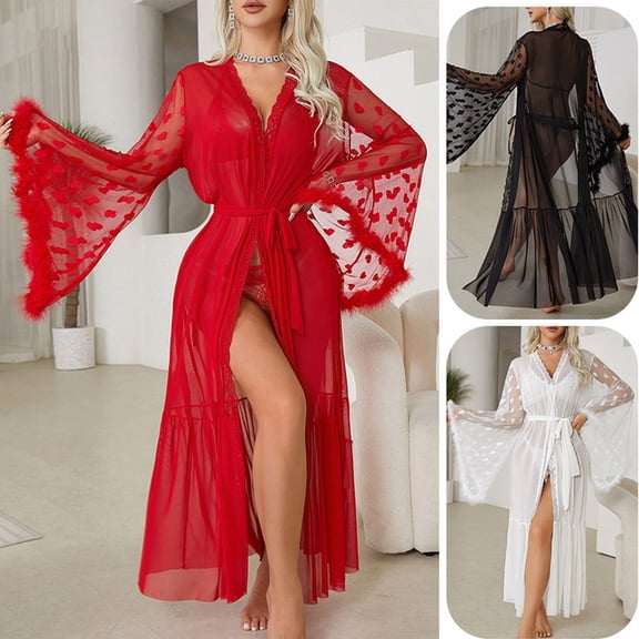 Sakmal Sheer Robes for Women Long Loungewear for Women Black Robe for Women L