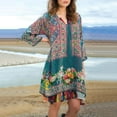 thumbnail image 1 of Sakmal Shift Dress Summer Dresses for Women 2024 Vacation Knee Length Graphic Blue Vintage 3/4 Sleeve V-Neck Ladies Dresses $5, 1 of 5