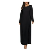 Sakmal Shift Womens Dresses Spring Church Maxi Modest Black Dress Crew Neck Long Sleeve Dresses