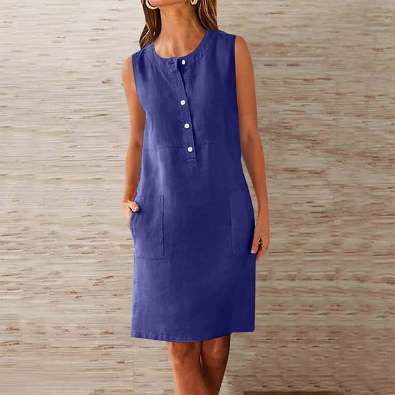 Sakmal Shirt Dress Summer Dresses for Women 2025 Midi Sleeveless Blue Dresses ,Sizes S-2XL