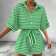 thumbnail image 1 of Sakmal Shirt Rompers for Women Dressy Collared Green Short Sleeve Short Jumpsuits Striped Rompers with Belt, 1 of 5