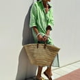 thumbnail image 1 of Sakmal Shirt dresses for Women 2025 Long Sleeve V Neck Long Green Striped Dresses ,Sizes S-2XL, 1 of 6