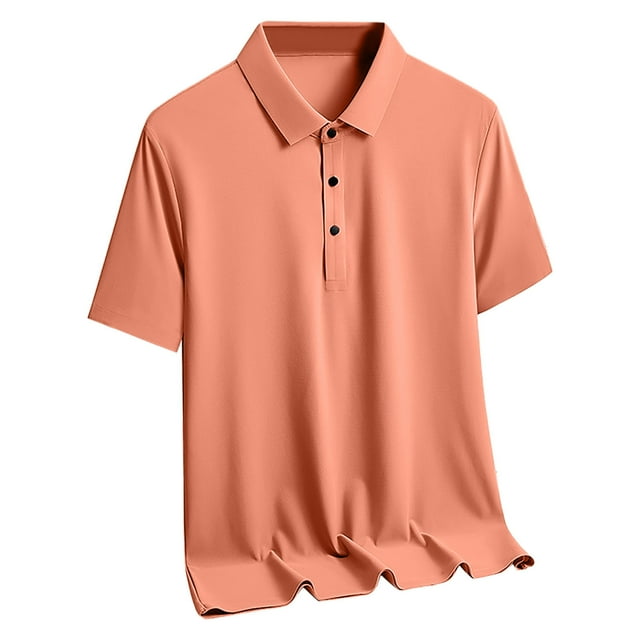 Sakmal Shirts for Men Collared Short Sleeve Orange Polo Shirts Cooling Three Button Henley Closure Tops for Value Pack