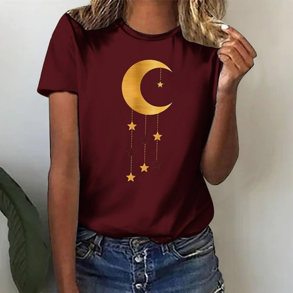 Sakmal Short Sleeve Casual Tops for Women Crew Neck Floral T-Shirts Womens Shirts