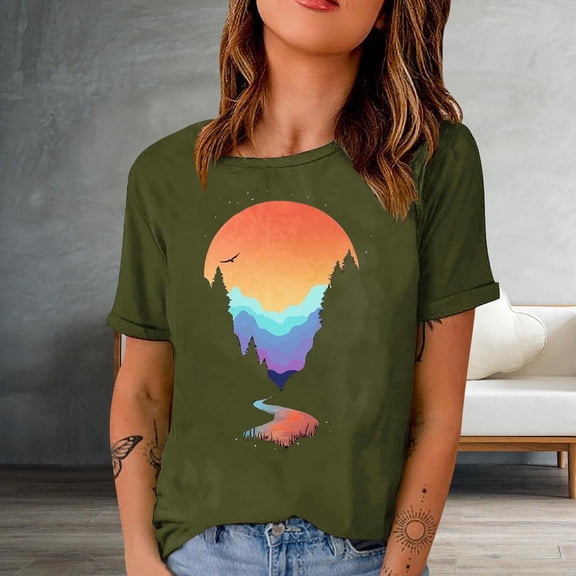 Sakmal Short Sleeve Casual Tops for Women Crew Neck Graphic T-Shirts Shirts for Women