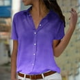 thumbnail image 1 of Sakmal Short Sleeve Ladies Tops Purple V-Neck Gradient Button-Up Shirts Womens Shirts Under $5, 1 of 5