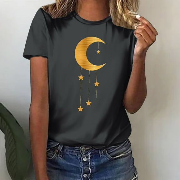 Sakmal Short Sleeve Ladies Tops Under $10 Floral Crew Neck T-Shirts Shirts for Women