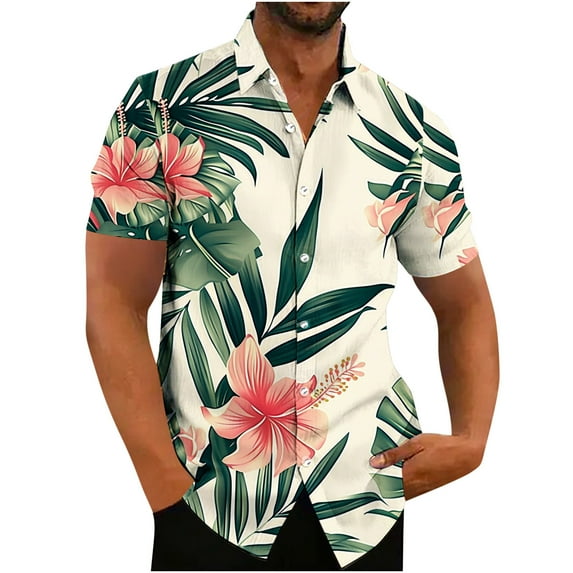 Sakmal Short Sleeve Men's and Big Men's Button Down Hawaiian Shirts Casual Tshirts Tropical Floral Mens Shirts L
