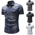 thumbnail image 1 of Sakmal Short Sleeve Men's and Big Men's Button Down Shirts Denim Vintage Beach Vacation Tshirts Blue Solid Shirts for Men L, 1 of 9