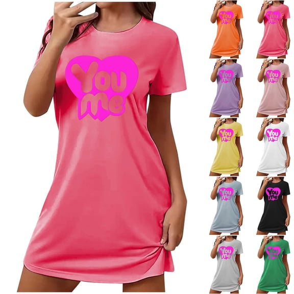 Sakmal Short Sleeve Moo Moos for Women Nightgowns Love Plus Size Valentines Nightshirt Heart Print Short Womens Nightgown L