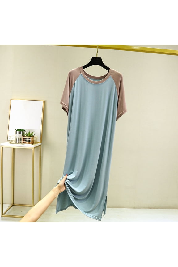 Short Sleeve Moomoo Nightgownss Women Cute Cotton Sleep Dress Solid Long Ladies Nightgown S
