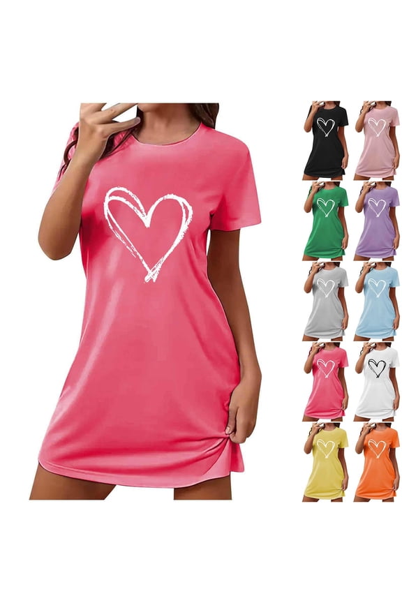 Short Sleeve Mumu Nightgownss for Women Cute Valentines Plus Size Love Pajama Sleep Dress Short Heart Print Ladies Nightgown L