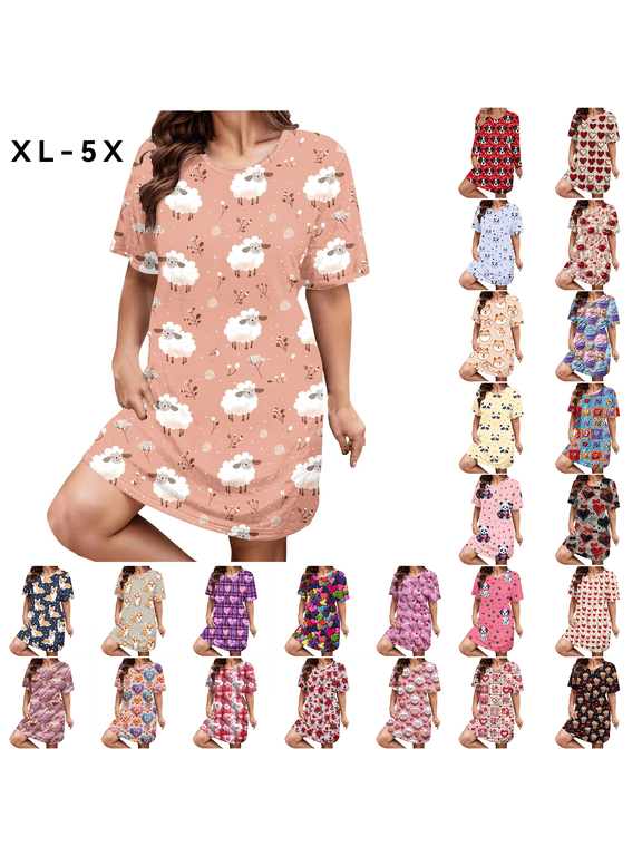 Short Sleeve Mumu Nightgownss for Women Plus Size Valentines Love Lightweight Mumu Dress Short Heart Print Ladies Nightgown XL