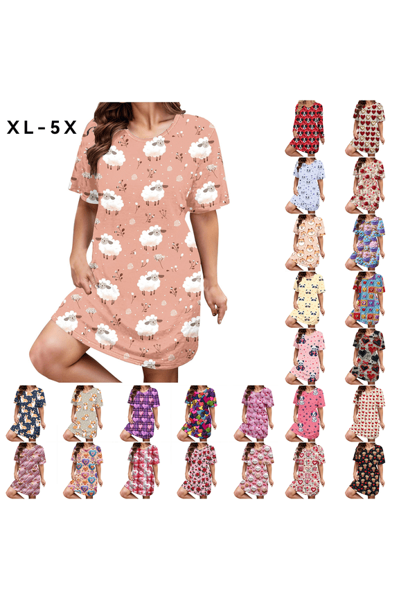 Short Sleeve Mumu Nightgownss for Women Plus Size Valentines Love Lightweight Mumu Dress Short Heart Print Ladies Nightgown XL