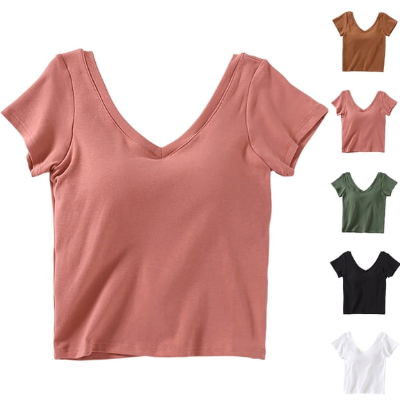 Sakmal Short Sleeve Pajama Tops Women Pullover Cotton Tshirt V-Neck Black Tshirt for Women L