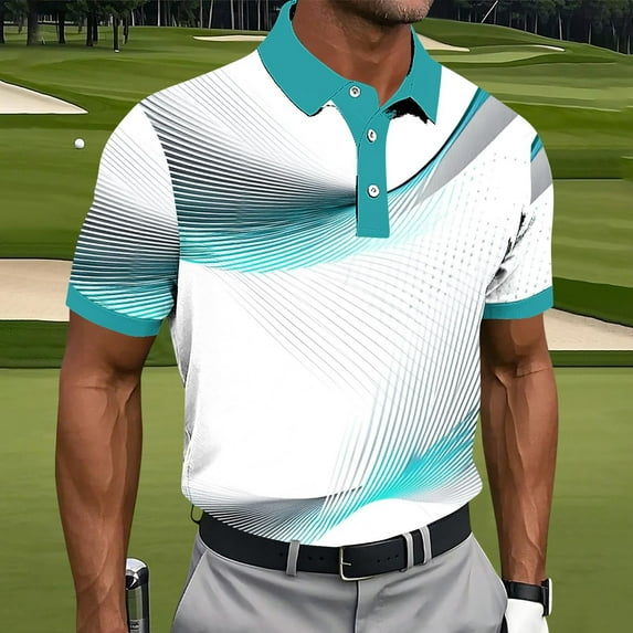 Sakmal Short Sleeve Polo Shirts Men Button Down Breathable Golf Tshirts Business Casual Graphic Blue Mens Shirts 4XL