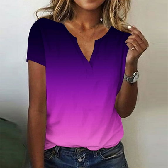 Sakmal Short Sleeve Shirts Women's Gradient V-Neck shirts T-Shirts Summer Outfits for Women