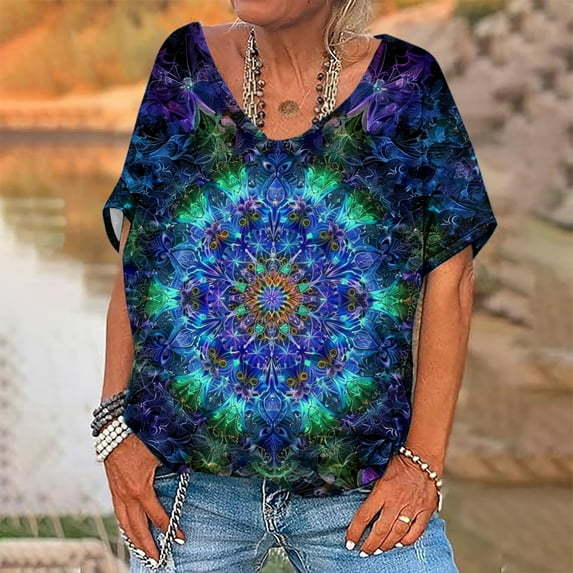 Sakmal Short Sleeve Shirts Women's Vintage Floral Print V-Neck shirts T-Shirts Spring Tops for Women 2025