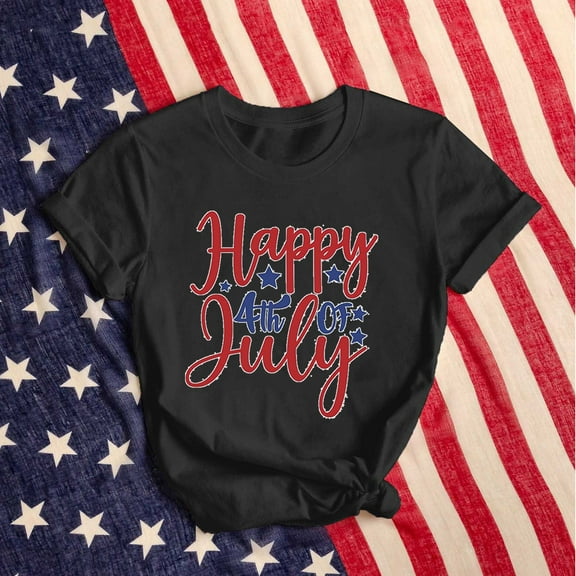 Sakmal Short Sleeve Shirts Womens Black Happy 4th of July Dolman Graphic Tees T-Shirts Womens Summer Tops