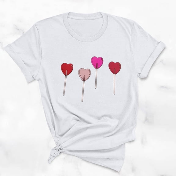 Sakmal Short Sleeve Summer Tops for Women White Love Heart Crew Neck T-Shirts Ladies Shirts and Tops