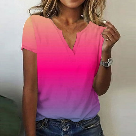 Sakmal Short Sleeve T Shirts Womens V-Neck Gradient shirts T-Shirts Womens Workout Tops