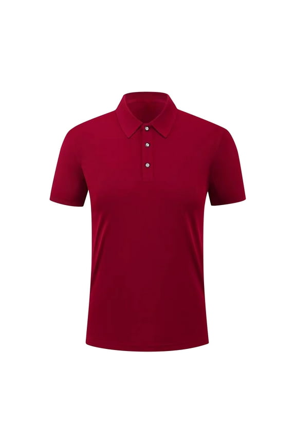 Short Sleeve T Shirts for Man Collared Red Solid Classic Henley Style Three Button Henley Closure Casual Tops for Mens