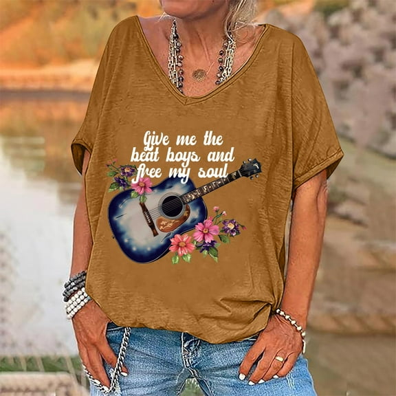 Sakmal Short Sleeve Tee Graphic Vintage V-Neck Shirts T-Shirts Spring Tops for Women