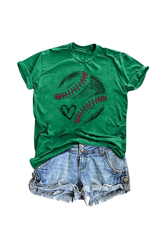 Short Sleeve Tees for Women Crew Neck Baseball Baseball Mom Baseball Heart Graphic Shirts T-Shirts Womens Workout Tops